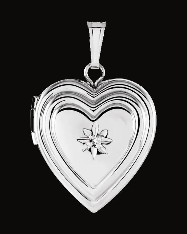 Natural Diamond Heart Locket — Sterling Silver · 0.01 CT