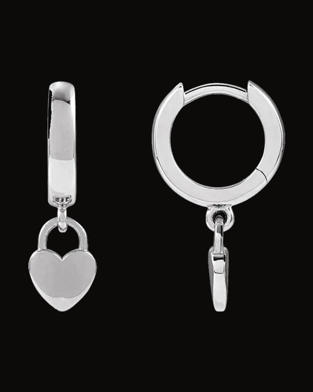 Heart Drop Hoop Earrings — Sterling Silver