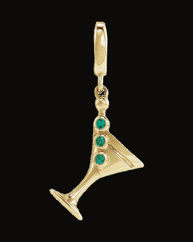 Lab-Grown Emerald Martini Charm/Pendant — 14K Yellow Gold · 1.2 mm