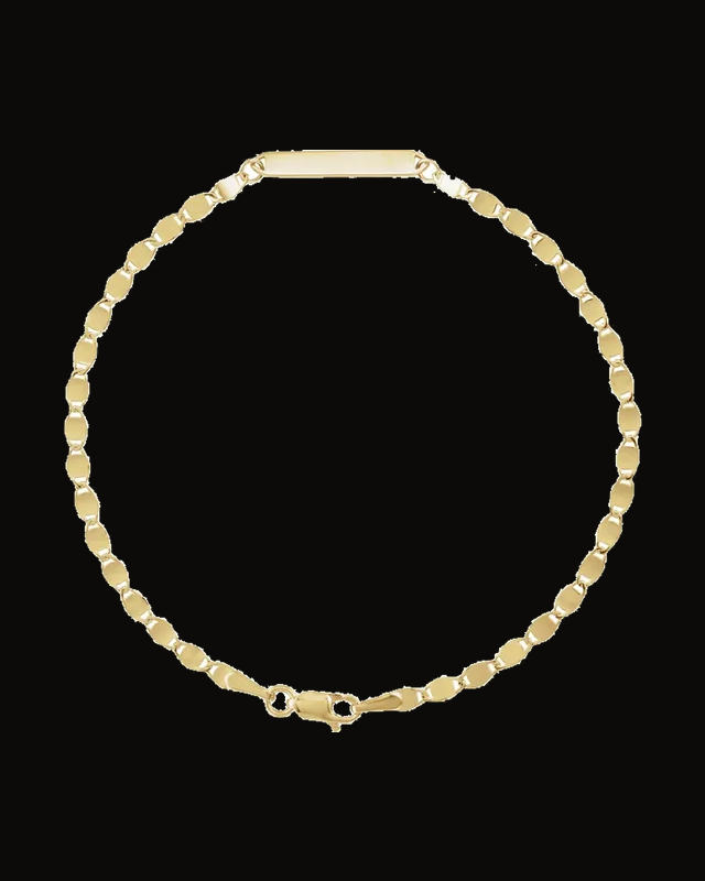 Engravable Bar & Mirror Chain Bracelet — 14K Yellow Gold