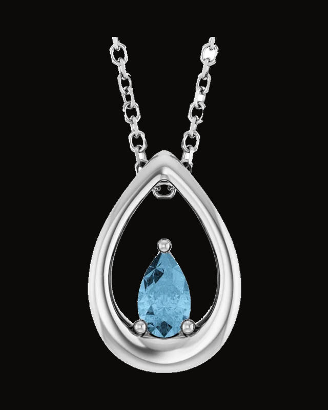 Natural Sky Blue Topaz Solitaire Necklace — Sterling Silver · 5 x 3 mm