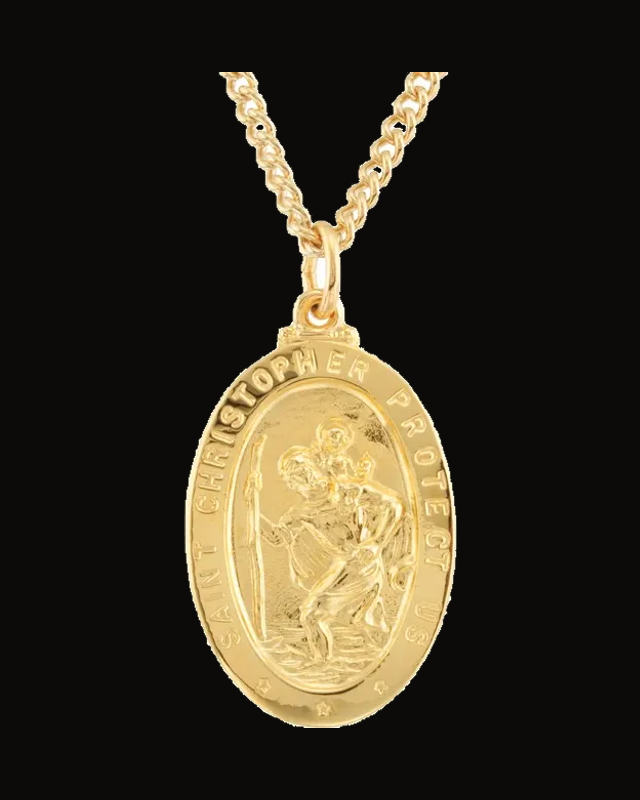 St. Christopher Necklace With Box — 24K Gold-Plated on 24K Yellow Gold-Plated
