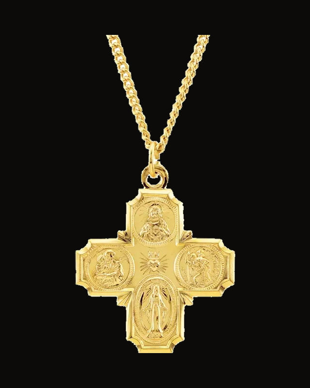 Four-Way Cross Medal Necklace — 24K Gold-Plated on Sterling Silver