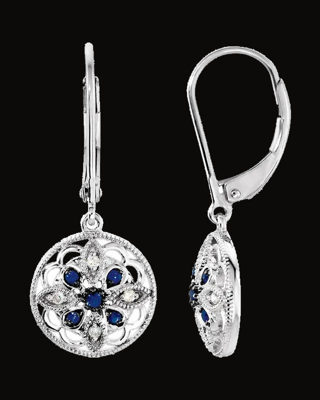 Natural Blue Sapphire And 0.07 CTW Natural Diamond Earrings — Sterling Silver