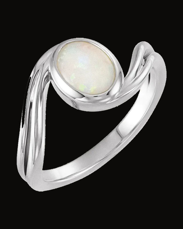 Natural White Opal Cabochon Ring — Sterling Silver · 10.1 x 6.7 mm