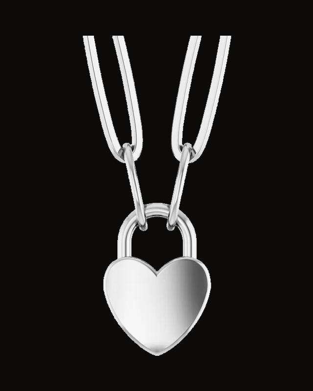 Engravable Heart Lock Necklace — Sterling Silver