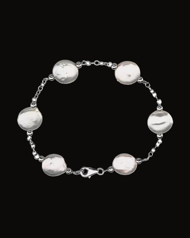 Cultured White Freshwater Pearl Bracelet — Rhodium-Plated on Sterling Silver · Cultured Freshwater Pearl