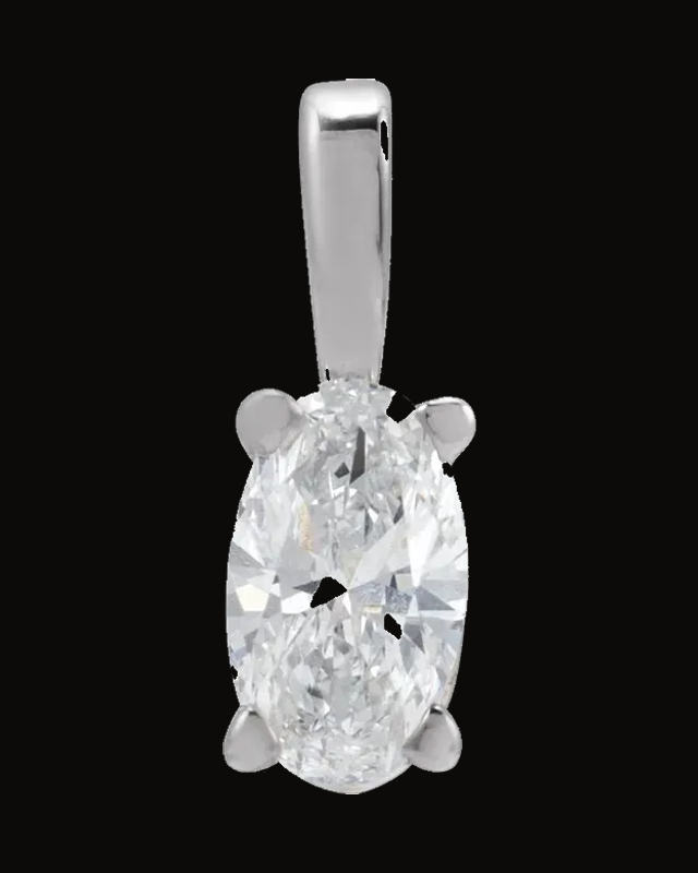 Lightweight Oval 4-Prong Solitaire Pendant — 14K White / Yellow Gold