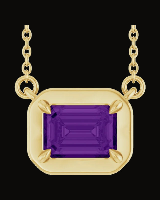 Claw-Prong Solitaire Bezel-Style Necklace or Center — 14K Yellow Gold · 7 x 5 mm
