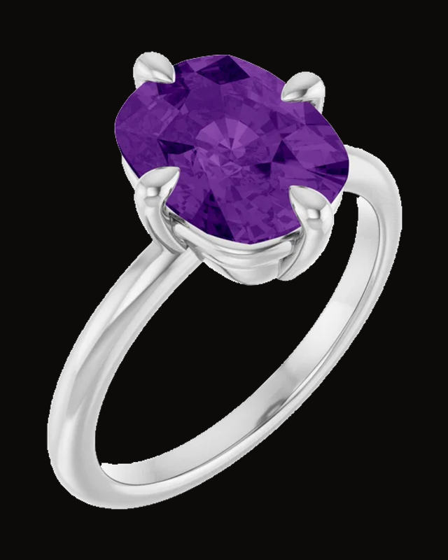 Elongated Cushion Natural Amethyst 4-Prong Ring — Sterling Silver · 2 mm
