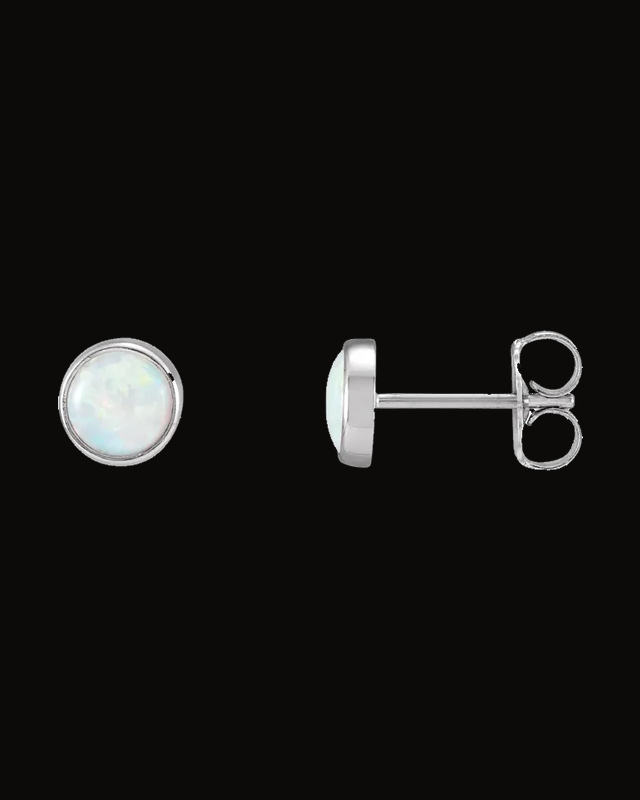 Round Bezel-Set Cabochon Earrings — 14K Yellow / White Gold · 5 mm