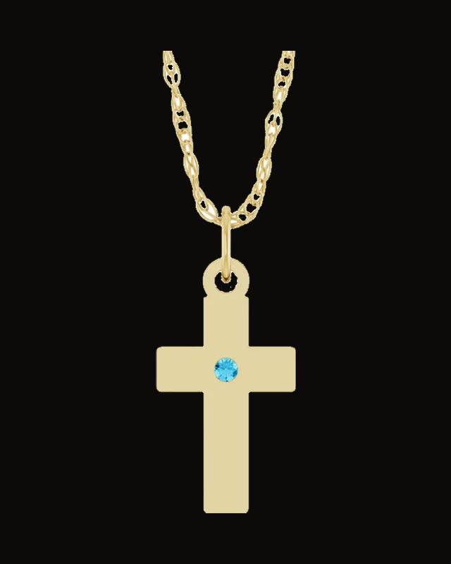 Accented Cross Necklace or Pendant — 14K Yellow Gold · 1.5 mm