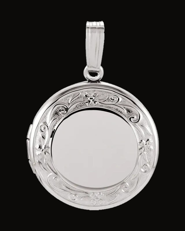 Engravable Round Locket — Rhodium-Plated on Sterling Silver
