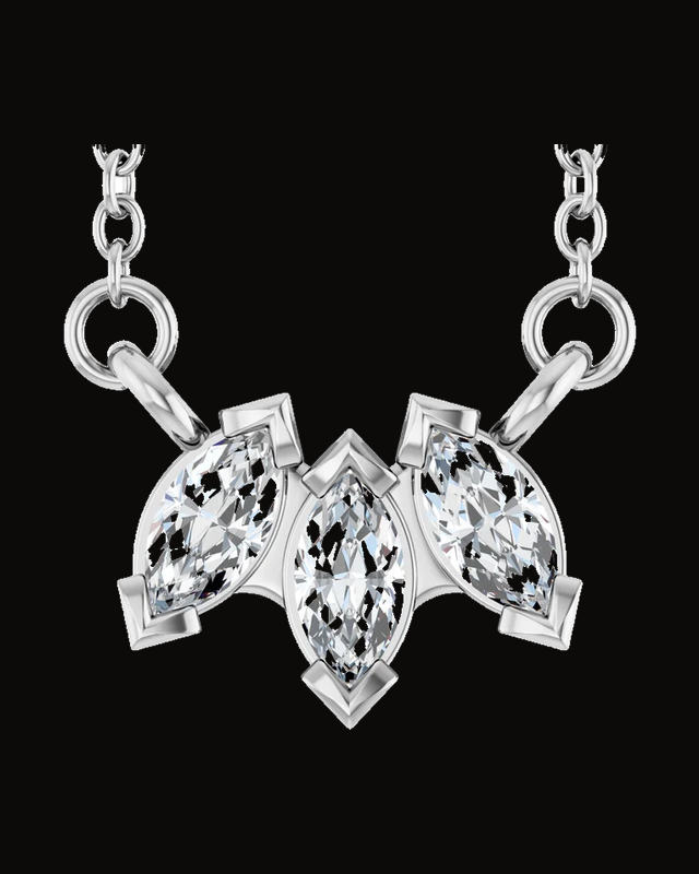 1/5 CTW Lab-Grown Diamond Three-Stone Necklace — Rhodium-Plated on 14K White Gold