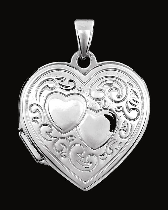 Engravable Double Heart Locket — Rhodium-Plated on Sterling Silver