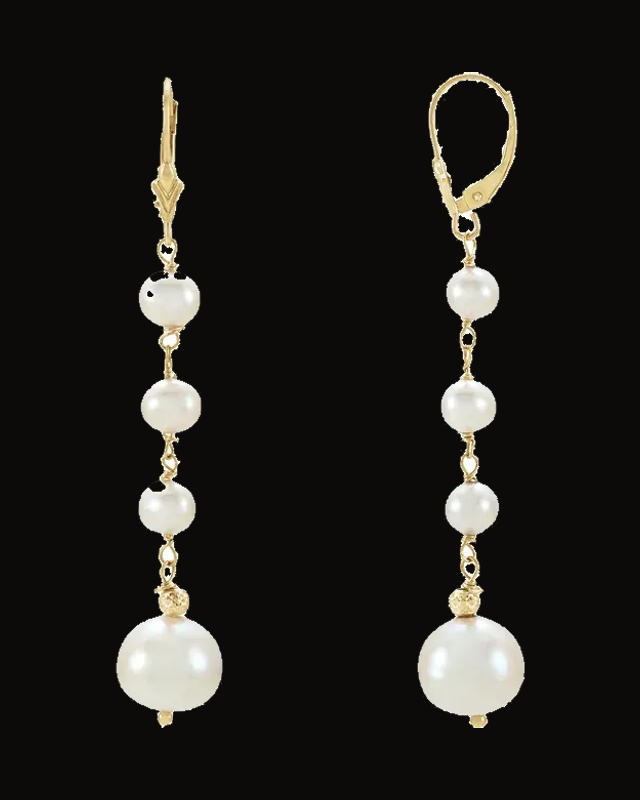 Cultured White Freshwater Pearl Earrings — 14K Yellow Gold