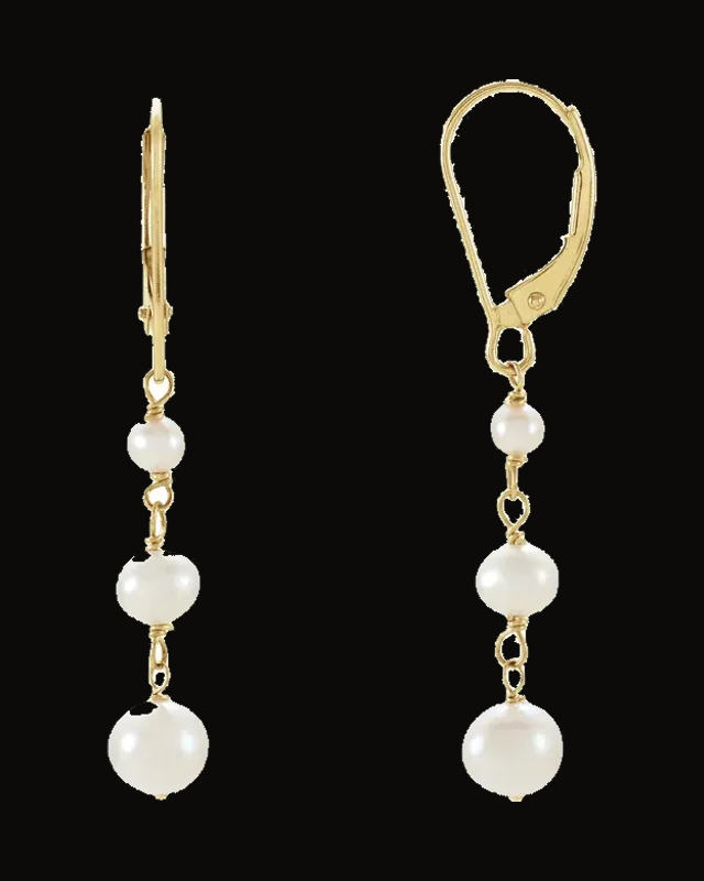 Cultured White Freshwater Pearl Earrings — 14K Yellow Gold