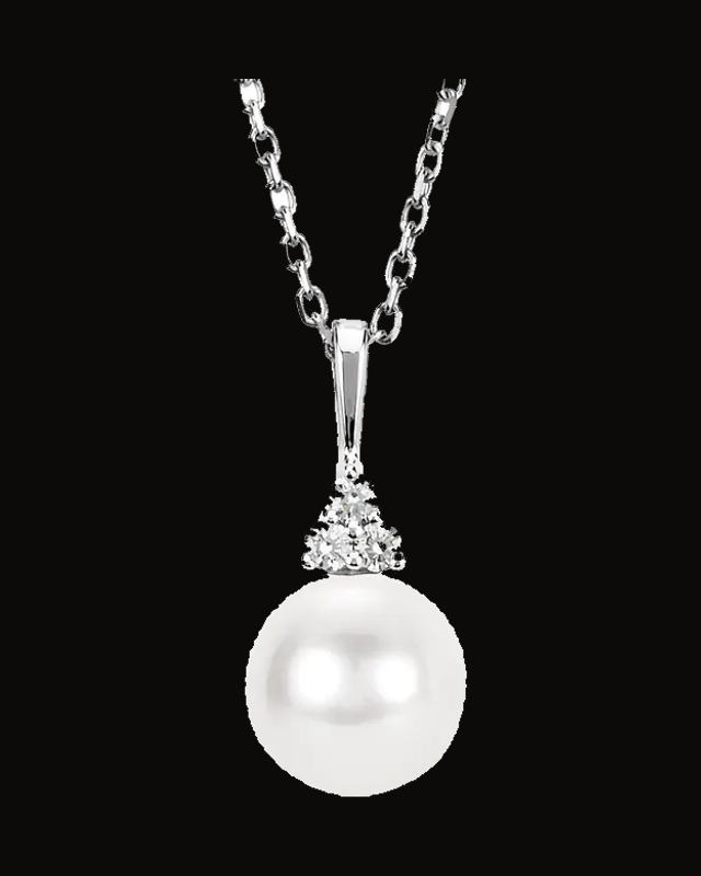 Cultured White Freshwater Pearl And 0.05 CTW Natural Diamond Necklace — 14K Yellow / White Gold
