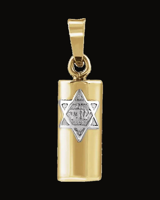 Two Tone Mezuzah Pendant — Rhodium-Plated on 14K Yellow & White Gold