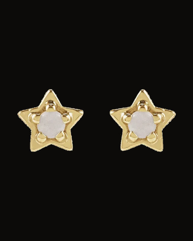 Natural White Opal Petite Star Earring — 14K Yellow Gold · 2 mm