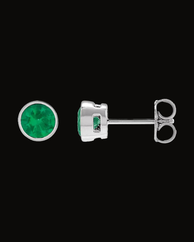 Lab-Grown Emerald Tapered Bezel Earrings — 14K Yellow / White Gold