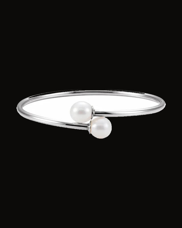Flexible Pearl Bangle Bracelet — Sterling Silver · Cultured Freshwater Pearl