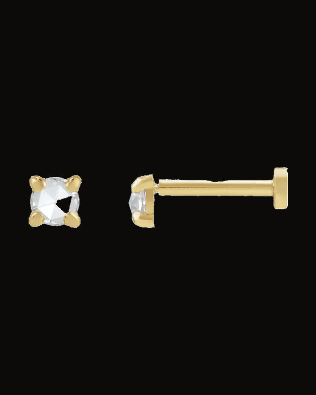 Round Rose-Cut 4-Prong Claw Stud Earrings — 14K Yellow / White Gold