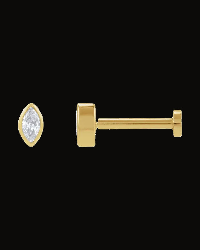 Marquise Bezel-Set Stud Earrings — 14K Yellow / White Gold