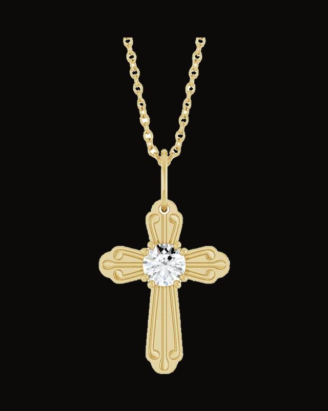1/4 Ct Round Lab-Grown Diamond Cross Necklace — 14K Yellow / White Gold