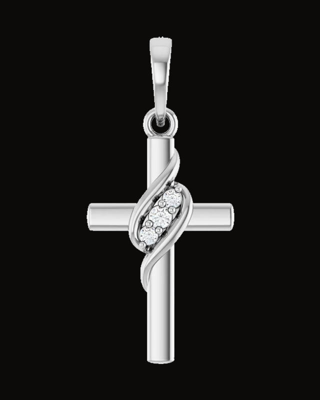 0.03 CTW Lab-Grown Diamond Cross Pendant — 14K White / Yellow Gold