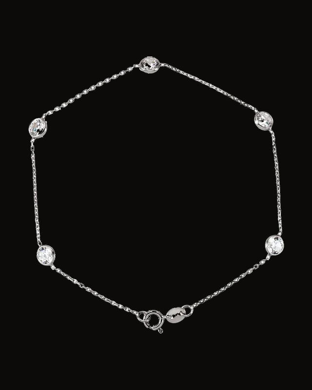 Bezel-Set Station Bracelet — Rhodium-Plated on 14K White Gold · 4 mm