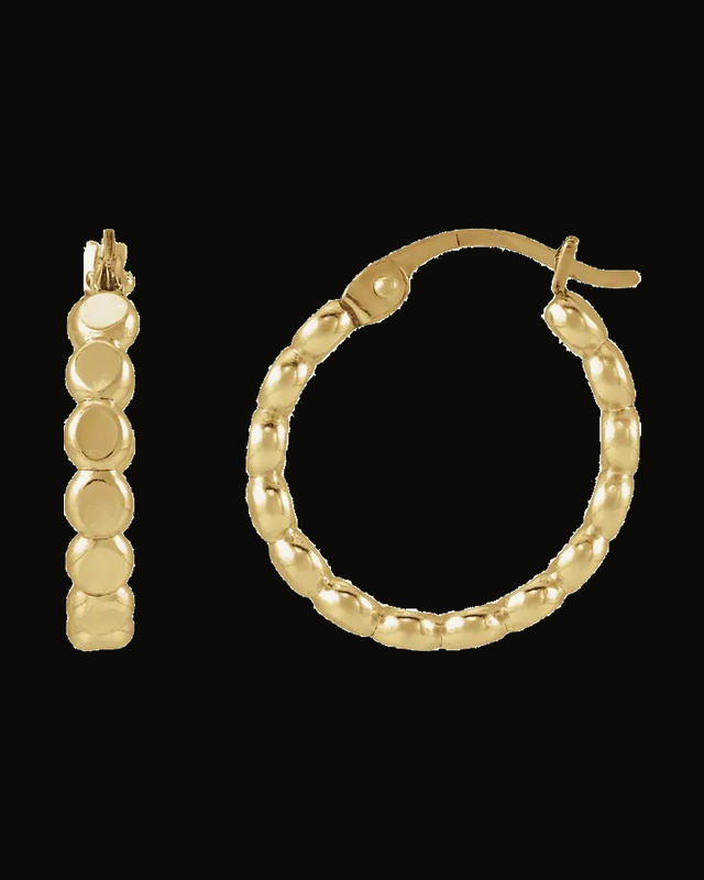 Flat Bead Hoop Earrings — 14K Yellow Gold-Plated
