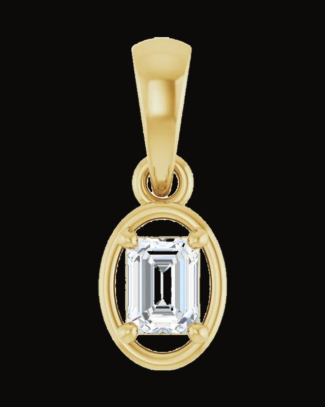 Emerald 1/4 Ct Lab-Grown Diamond Solitaire Charm/Pendant — 14K White / Yellow Gold
