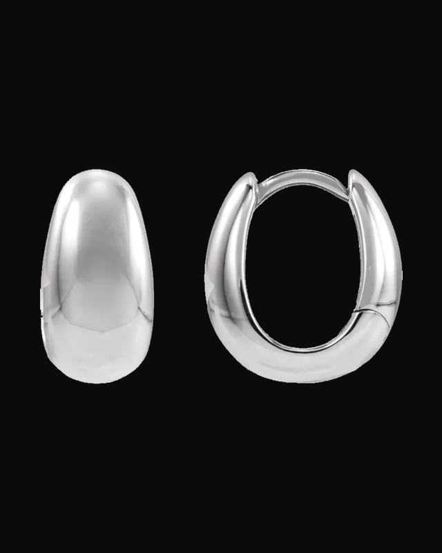 Puffed Huggie Hoop Earrings — Sterling Silver