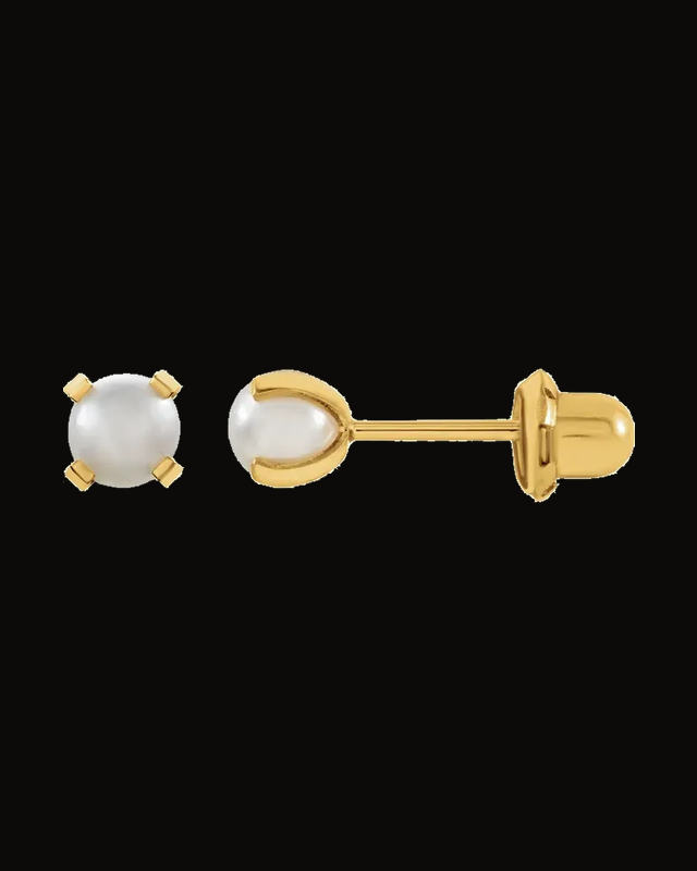Iverness Imitation White Pearl Piercing Earrings — 14K Yellow Gold