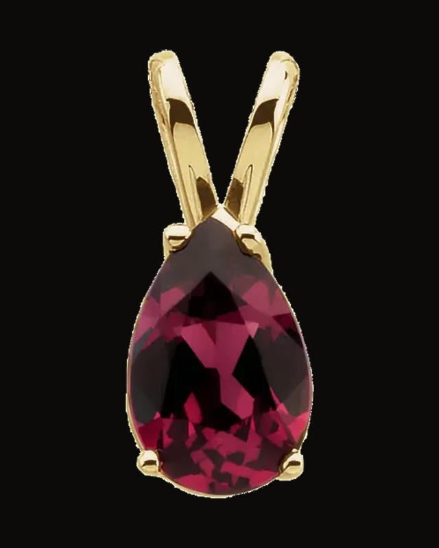 Natural Rhodolite Garnet Pendant — 14K Yellow Gold · 8 x 5 mm