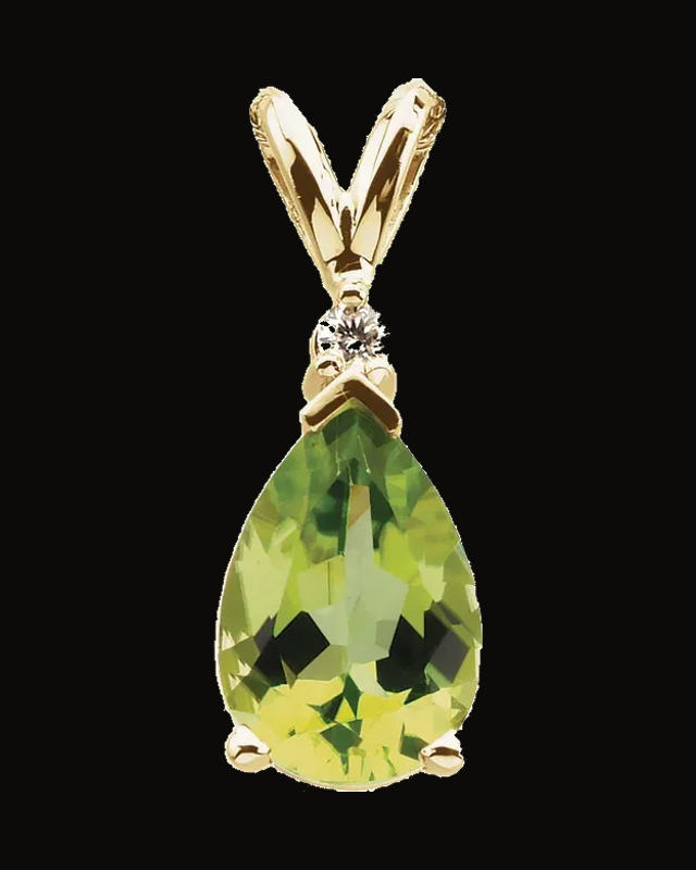 Natural Peridot And 0.04 CTW Natural Diamond Pendant — 14K Yellow Gold
