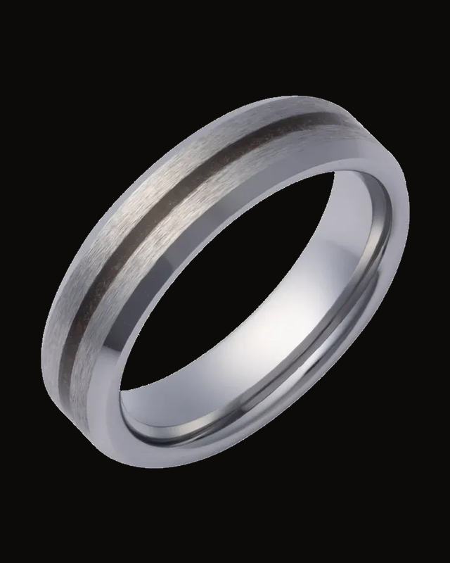 Beveled -Edge Comfort-Fit Satin Finish Band With Crushed Red Dino Band Inlay — Tungsten · 6 mm · Size 9