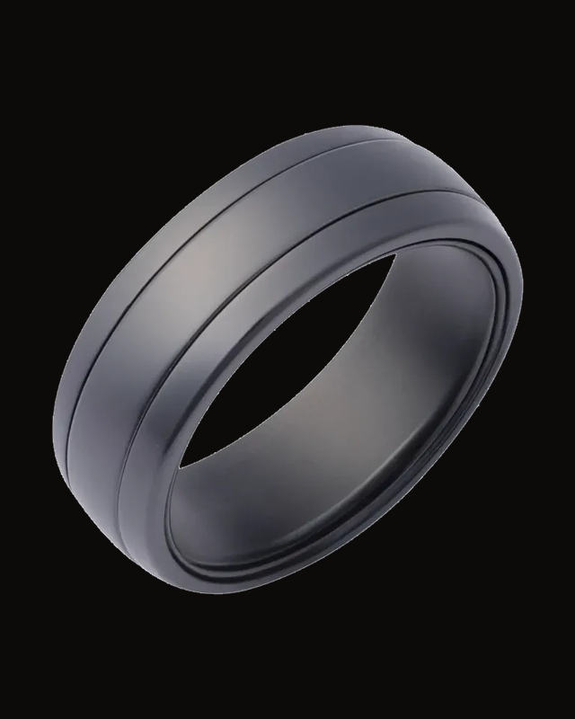 Half-Round Comfort-Fit Band With Spinner Insert — Black Zirconium · Size 10