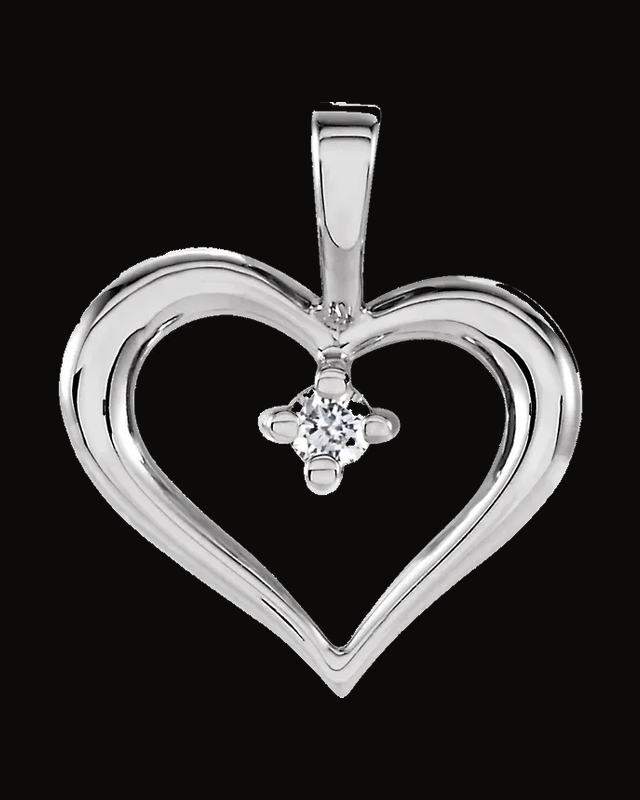 0.02 Natural Diamond Heart Pendant — Rhodium-Plated on 14K White Gold · 0.02 CT