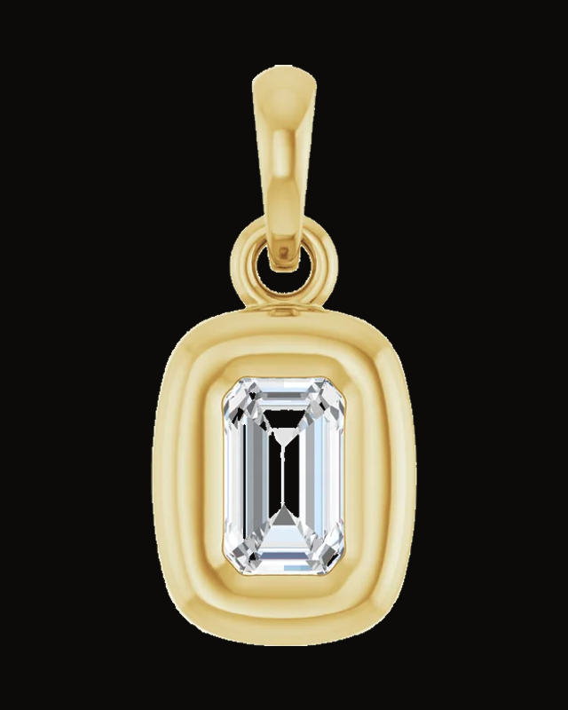 1/3 Ct Emerald Back-Set Lab-Grown Diamond Charm/Pendant — 14K Yellow Gold
