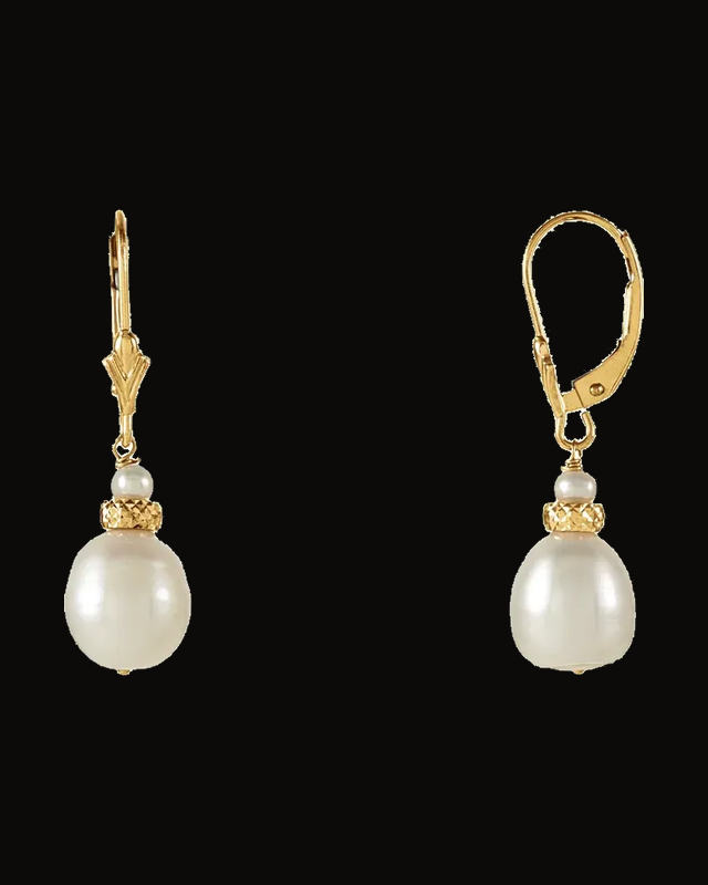 Cultured White Freshwater Pearl Earrings — 14K Yellow Gold