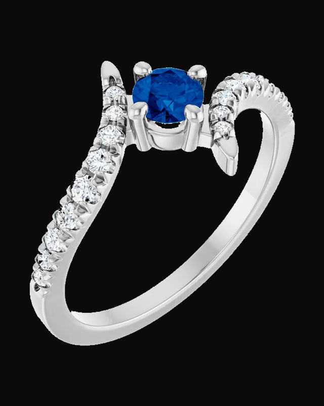 Lab-Grown Blue Sapphire And 1/5 CTW Lab-Grown Diamond Ring — Sterling Silver · 10.4 x 5.9 mm