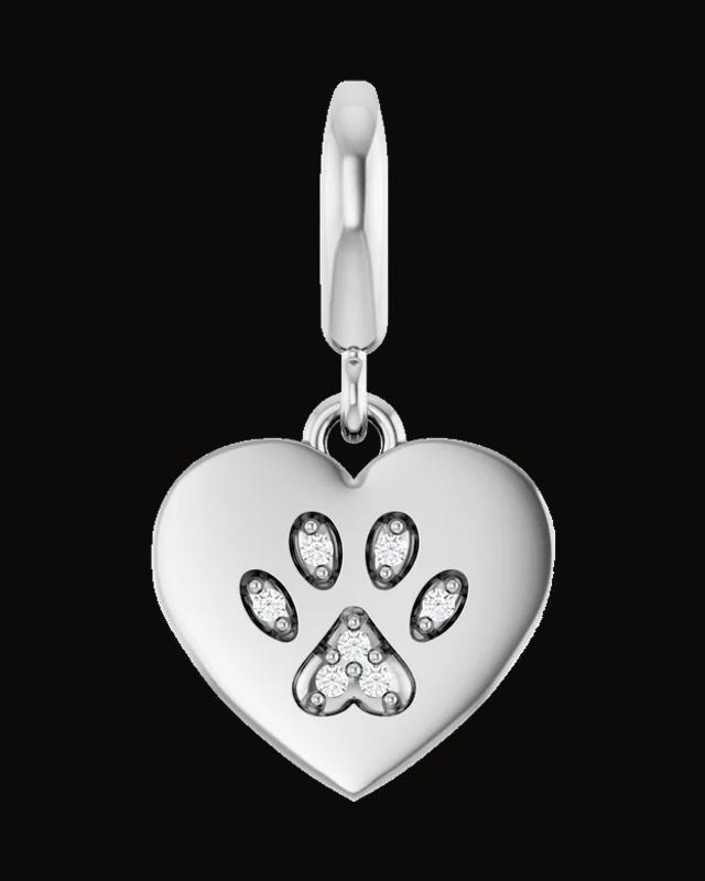 0.02 CTW Lab-Grown Diamond Paw Print Heart Charm/Pendant — Sterling Silver