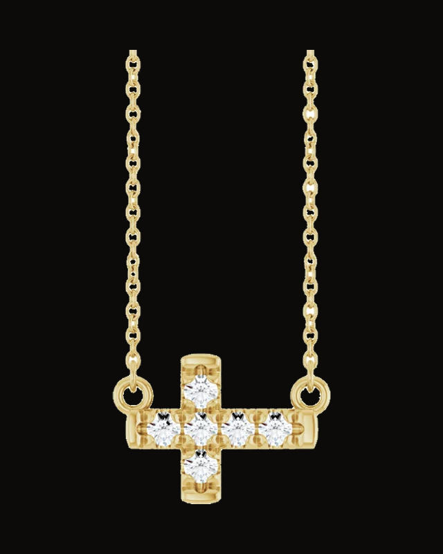 1/4 CTW Lab-Grown Diamond Sideways Cross Necklace — 14K Yellow Gold