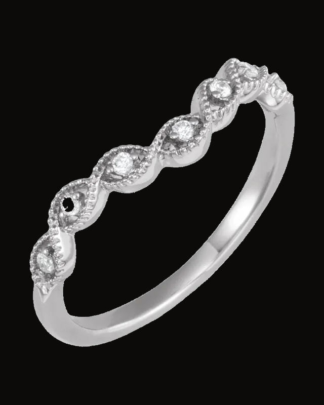 0.07 CTW Natural Diamond Contour Band — Rhodium-Plated on 14K White Gold · 1.64 mm