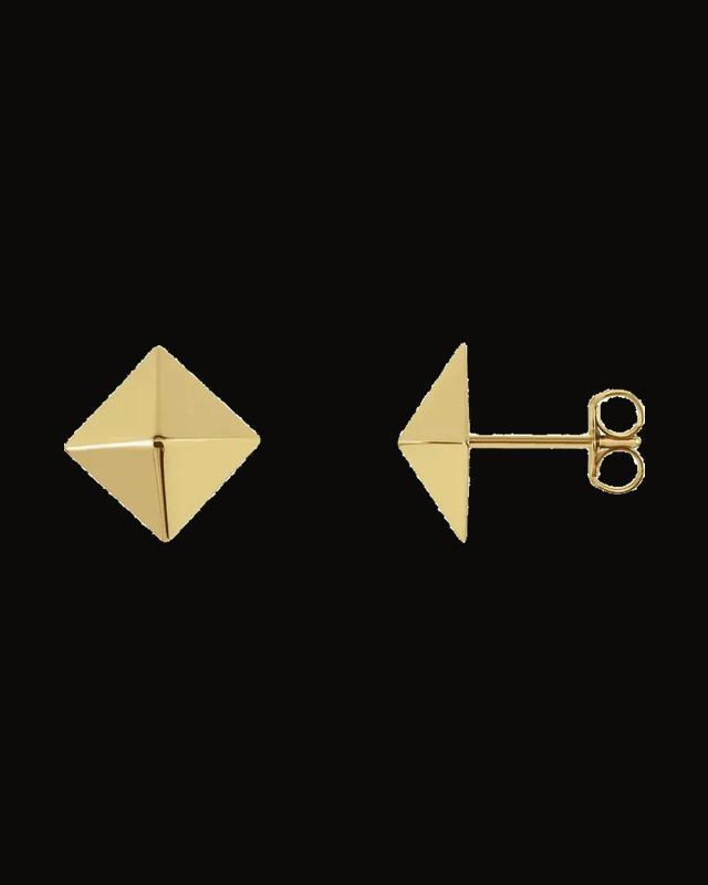 Pyramid Stud Earrings — 14K White / Yellow Gold