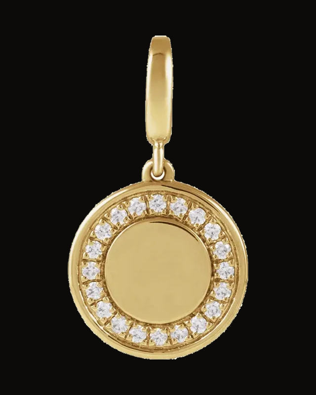 1/8 CTW Lab-Grown Diamond Engravable Circle Charm/Pendant — 14K White / Yellow Gold