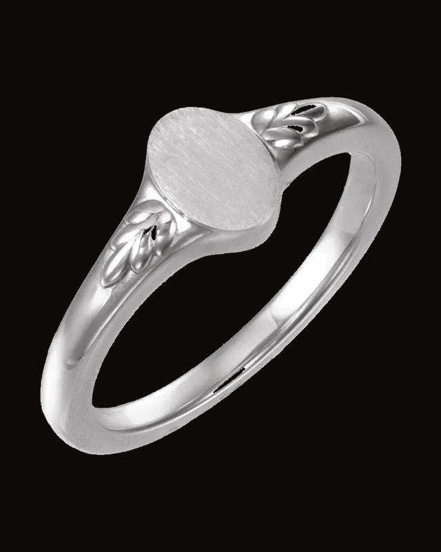 Engravable Wheat Pattern Oval Signet Ring