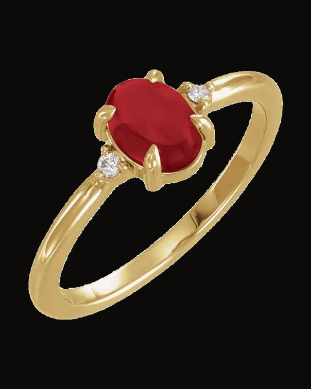 Accented Claw-Prong Cabochon Ring — 14K Yellow Gold · 1.6 mm